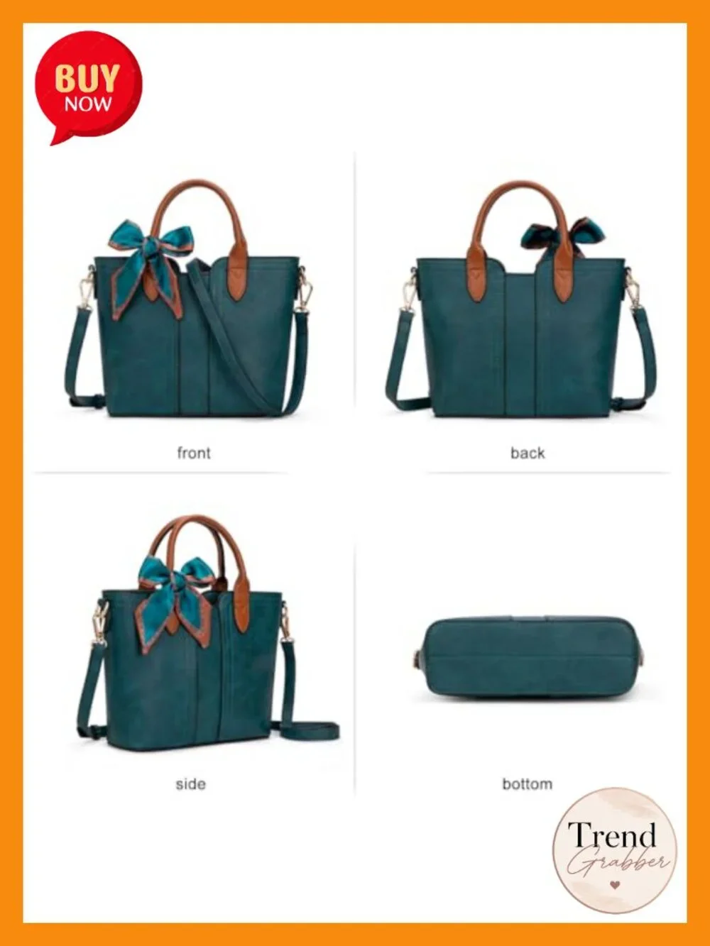 Faux Leather Tote Satchel Handbag with Detachable Crossbody Strap